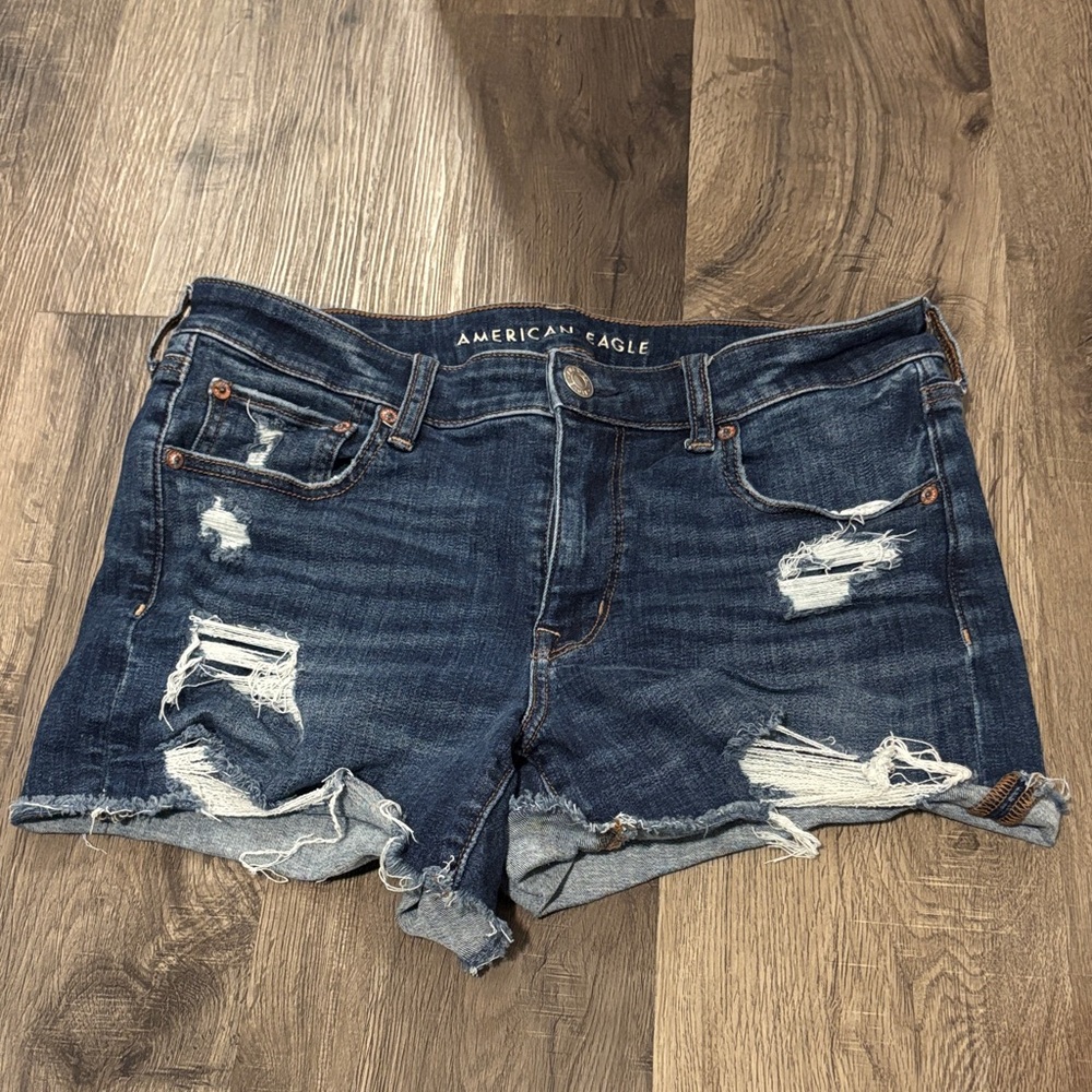 American Eagle Outfitters Dark Blue Distressed Jean Shorts